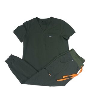 FIGS Zamora Jogger Scrub Pants w/ FREE Matching Caterina Top Moss Green